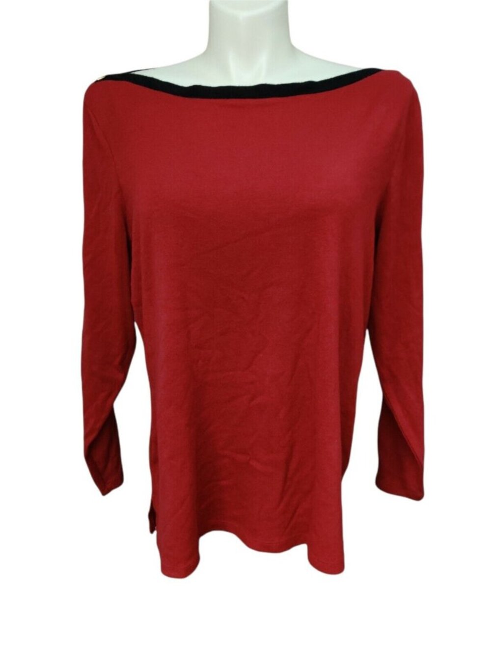 Como Blu Pullover Sweater Womens Plus 2X Burgundy Long Sleeve Button Accent NWT